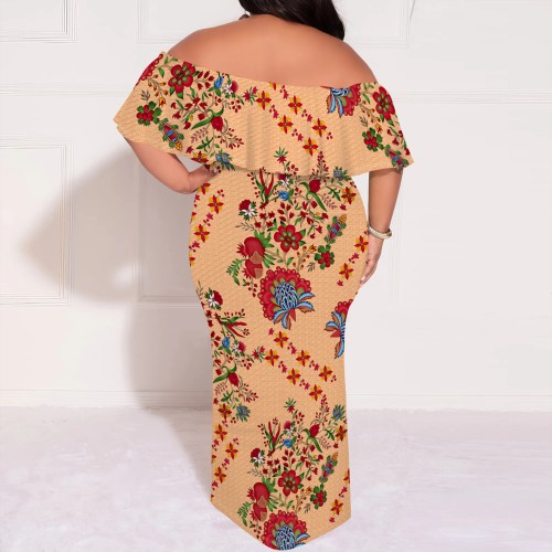 1 Piece Custom Casual Digital Printing Off Shoulder Plus Size Maxi Dress