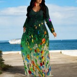 1 Piece Custom Casual Digital Printing V Neck Maxi Dress