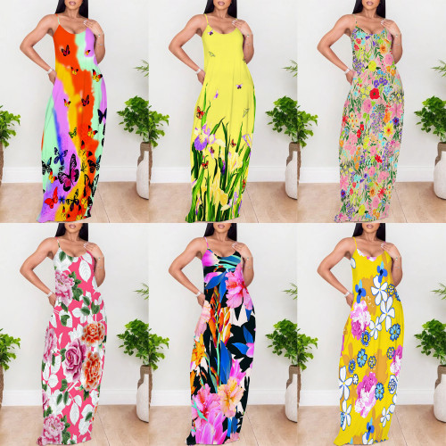 1 Piece Custom Casual Digital Printing Straps Maxi Dress