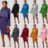 Womens 2 Piece Sweater Dress Knitted Crop Top Bodycon Midi Dresses Set