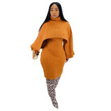 Womens 2 Piece Sweater Dress Knitted Crop Top Bodycon Midi Dresses Set