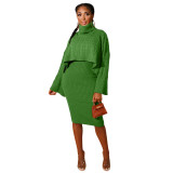 Womens 2 Piece Sweater Dress Knitted Crop Top Bodycon Midi Dresses Set