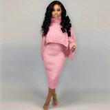 Womens 2 Piece Sweater Dress Knitted Crop Top Bodycon Midi Dresses Set
