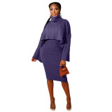 Womens 2 Piece Sweater Dress Knitted Crop Top Bodycon Midi Dresses Set