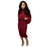 Womens 2 Piece Sweater Dress Knitted Crop Top Bodycon Midi Dresses Set
