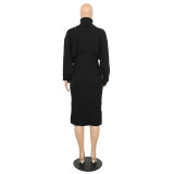 Womens 2 Piece Sweater Dress Knitted Crop Top Bodycon Midi Dresses Set