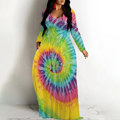 1 Piece Custom Casual Digital Printing Tie Dye Maxi Dress