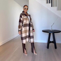 Long Plaid Long Sleeve Coat
