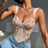 Camisole Fishbone Vest Retro Flower Vest Top for Women