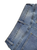 Women's Button Front Pocket Bow Decor Casual Denim Jeans