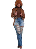 Elastic Ripped Tassel Straight-leg Jeans
