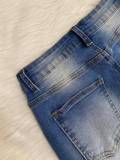 Elastic Ripped Tassel Straight-leg Jeans