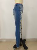 Elastic Ripped Tassel Straight-leg Jeans