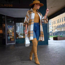 Long Plaid Cardigan Coat