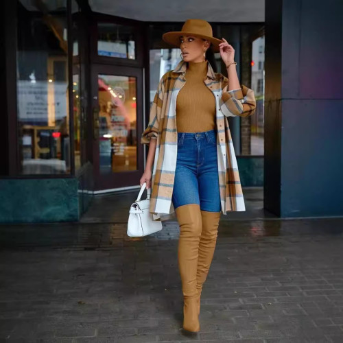 Long Plaid Cardigan Coat