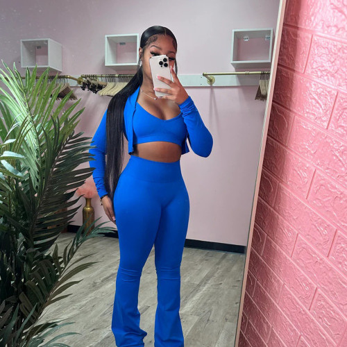 Womens 3 Pieces Tank Tops Zipper Crop T-shirts Bodycon Legging Pants