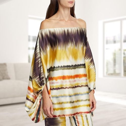 Women's Outfits Set Print Satin Sleeve Off Shoulder Top Wide Leg Pants Suit