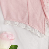 Women's Lace Trim Sleeveless Blouse Open Front Self Tie Front Crop Tank Top