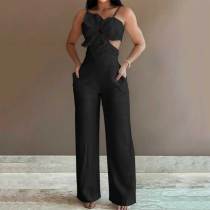 Sexy 3D Flower Craft Design Straps Jumpsuit