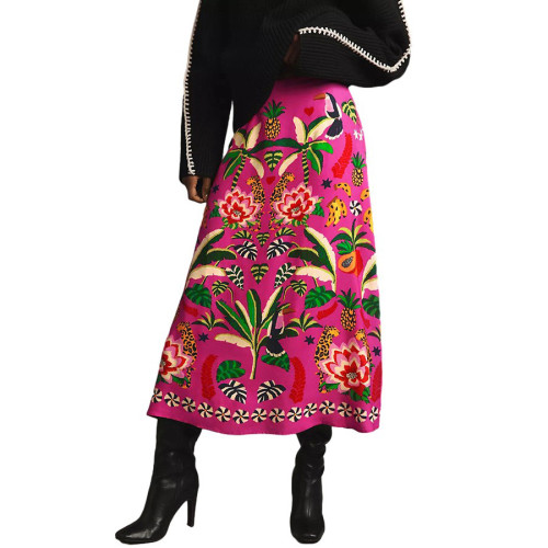 Casual Tropical Plant Print Retro Long Skirt