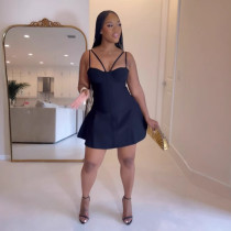 Sexy Straps Stitching Flared Mini Dresses