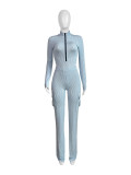 Elastic Twisted Long Sleeve Rompers & Trousers with Pockets