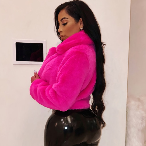 Winter Coats Women Plush Short Jacket Faux Fur Lapel Crop Outerwear