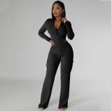 Elastic Twisted Long Sleeve Rompers & Trousers with Pockets