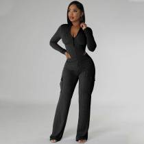 Elastic Twisted Long Sleeve Rompers & Trousers with Pockets