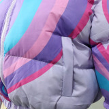 Colorblock Heart Print Cropped Cotton Jacket Zipper Coats