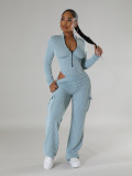Elastic Twisted Long Sleeve Rompers & Trousers with Pockets