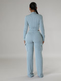 Elastic Twisted Long Sleeve Rompers & Trousers with Pockets