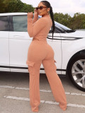 Elastic Twisted Long Sleeve Rompers & Trousers with Pockets
