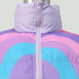 Colorblock Heart Print Cropped Cotton Jacket Zipper Coats