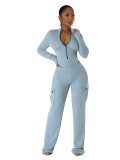 Elastic Twisted Long Sleeve Rompers & Trousers with Pockets
