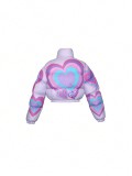 Colorblock Heart Print Cropped Cotton Jacket Zipper Coats