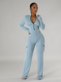 Elastic Twisted Long Sleeve Rompers & Trousers with Pockets