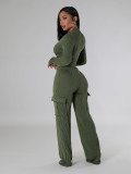 Elastic Twisted Long Sleeve Rompers & Trousers with Pockets
