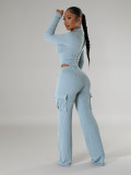 Elastic Twisted Long Sleeve Rompers & Trousers with Pockets