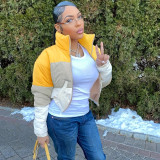 Color Matching Printed Down Jacket Padded High Neck Cotton Coats