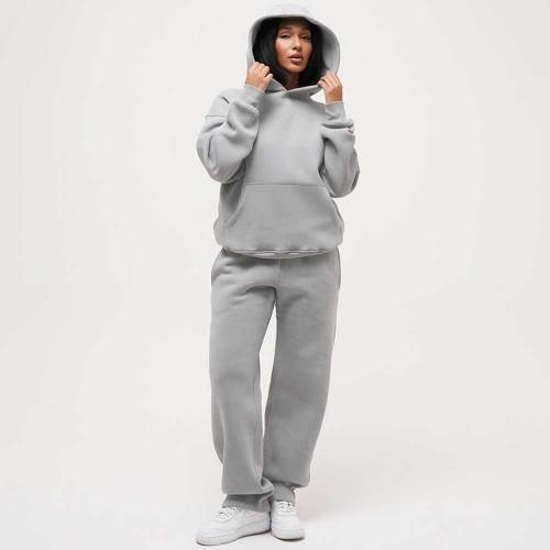 Casual Solid Color Pocket Patchwork Hoodie Sweatsuit Long Sleeve Two Pieces