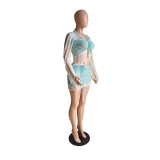 Solid Sequin Crochet 3 Piece Y2K Crop Top Knitted Fashion Sparkle Mini Skirts