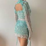 Solid Sequin Crochet 3 Piece Y2K Crop Top Knitted Fashion Sparkle Mini Skirts