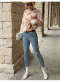 Womens Holiday Long Sleeve Round Neck Heart Sweater
