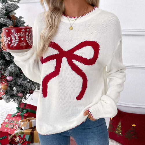 Crewneck Bow Sweaters Y2k Coquette Tops Fall Graphic Pullover Knit Sweater