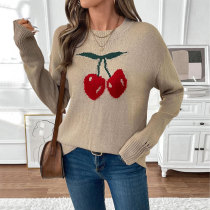 Valentine's Day Christmas Cherry Pullover Knitted Sweater Top
