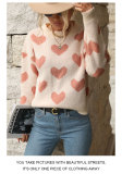 Womens Holiday Long Sleeve Round Neck Heart Sweater