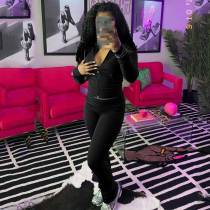 Sports Casual Zipper High Neck Tight Velvet Long Pant Set