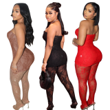 Sexy Nightclub Tube Top Mesh Stockings Two Piece