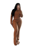 Solid Women Waffle Crop Top Tracksuit Hoodie Sweatpants Sets